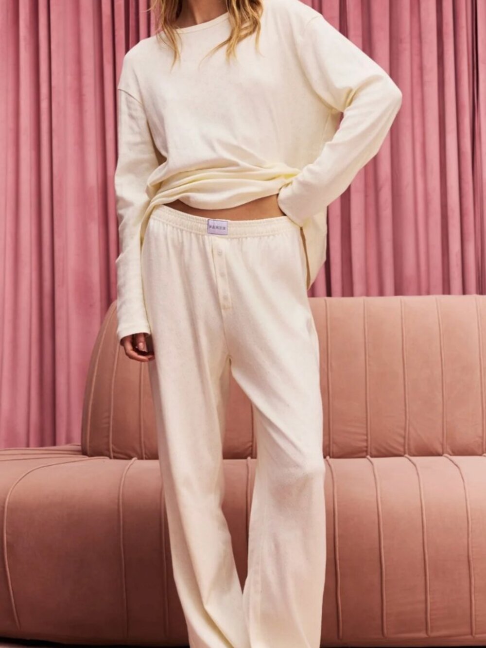 PARKE The Heart Pointelle Boxer Pant & The Heart Pointelle Long Sleeve in CREAM